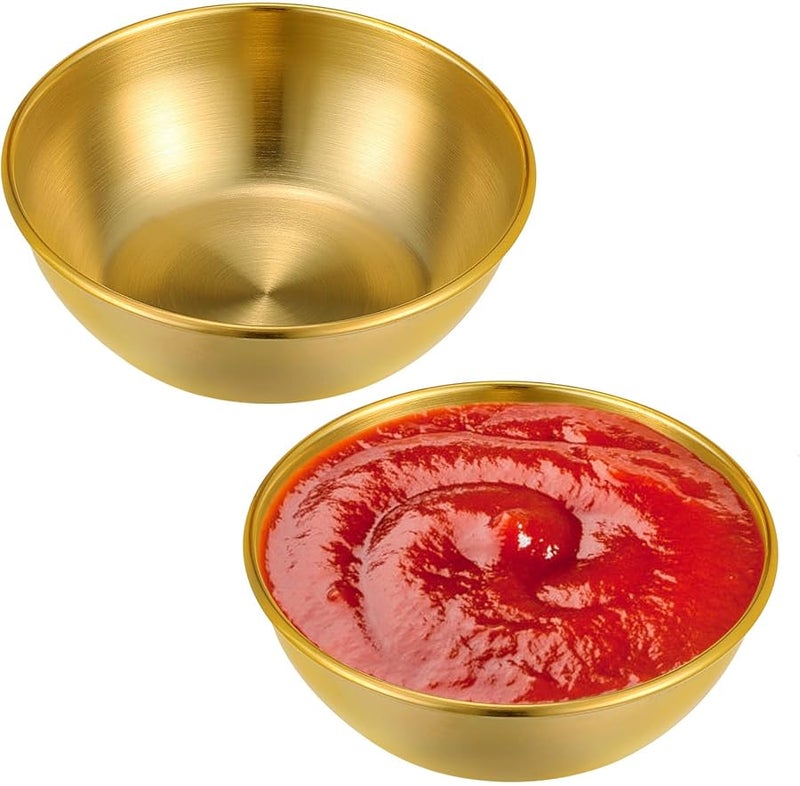 304 Stainless Steel Mini Spice Dishes Sauce Dipping Bowls Gold Finish Appetizer Plates Set of 2 - Image 1